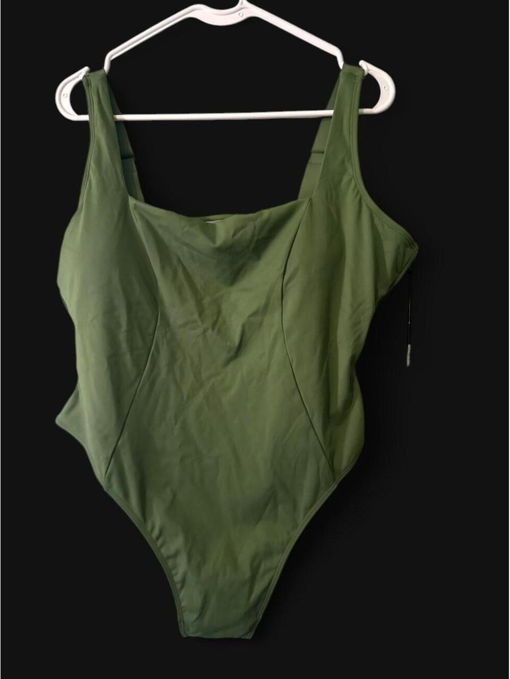 TA3 Hi Cut Squarey Army Green One Piece Swimsuit Lined 2X Short NWT